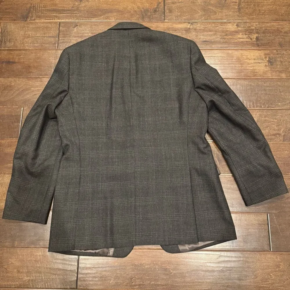 Calvin Klein Men's 44L Gray Plaid Two Button Wool Sports Coat Blazer Jacket